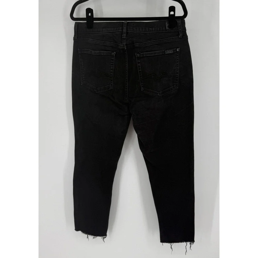 7 For‎ All Mankind Roxanne Ankle Jeans Womens 32 Black Raw Hem Slim